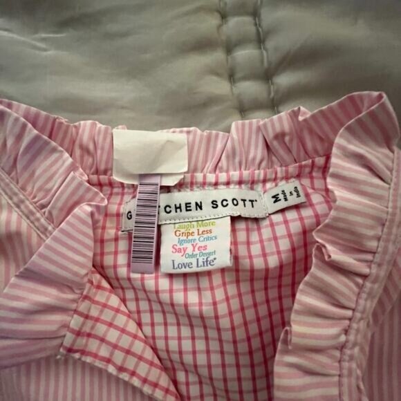 Gretchen Scott Teardrop Pink Stripe Poly Dress Women's Size Medium Ruffle Tiered - Picture 8 of 8